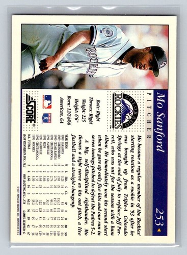 Mo Sanford Autographed 1994 Score Colorado Rockies Baseball Card #253 - Picture 2 of 2