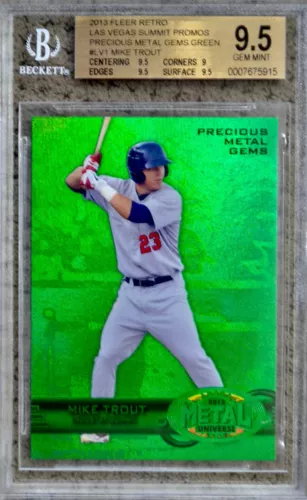 2013 Fleer Retro Mike Trout Precious Metal Gems Green 2/10 BGS 9.5 POP 2 