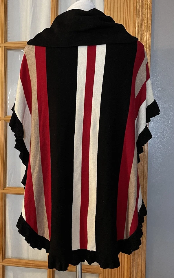 Joseph Oversized Ruffles Poncho Womens M Cape Turtleneck Stripes City Cabin Boho - Image 4 of 4