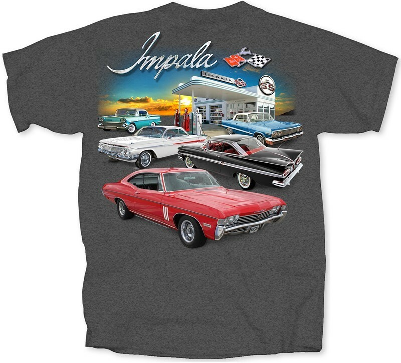 Chevy Impala T shirt Gas Station Men's SS 1958 1959 1961 1963 1968
