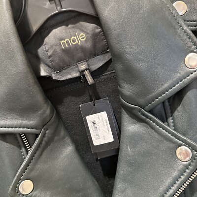 Maje Basilta ブルゴーニュ レザー モトジャケット MAJE Basalt Lamb leather biker jacket Deep Green Size 38