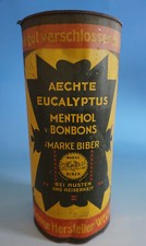 Alte Blechdose Biber Eucalyptus Bonbons Weckwerke Behringer Feuerbach (F23-766)