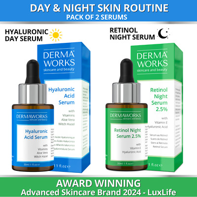 Tag & Nacht Gesichtsserum Set Hyaluronsäure und Retinol Anti Aging Feuchtigkeitsspendend