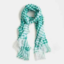 NWT J. Crew One Size Green white check Gingham Plaid Fringe Scarf AL985 cover