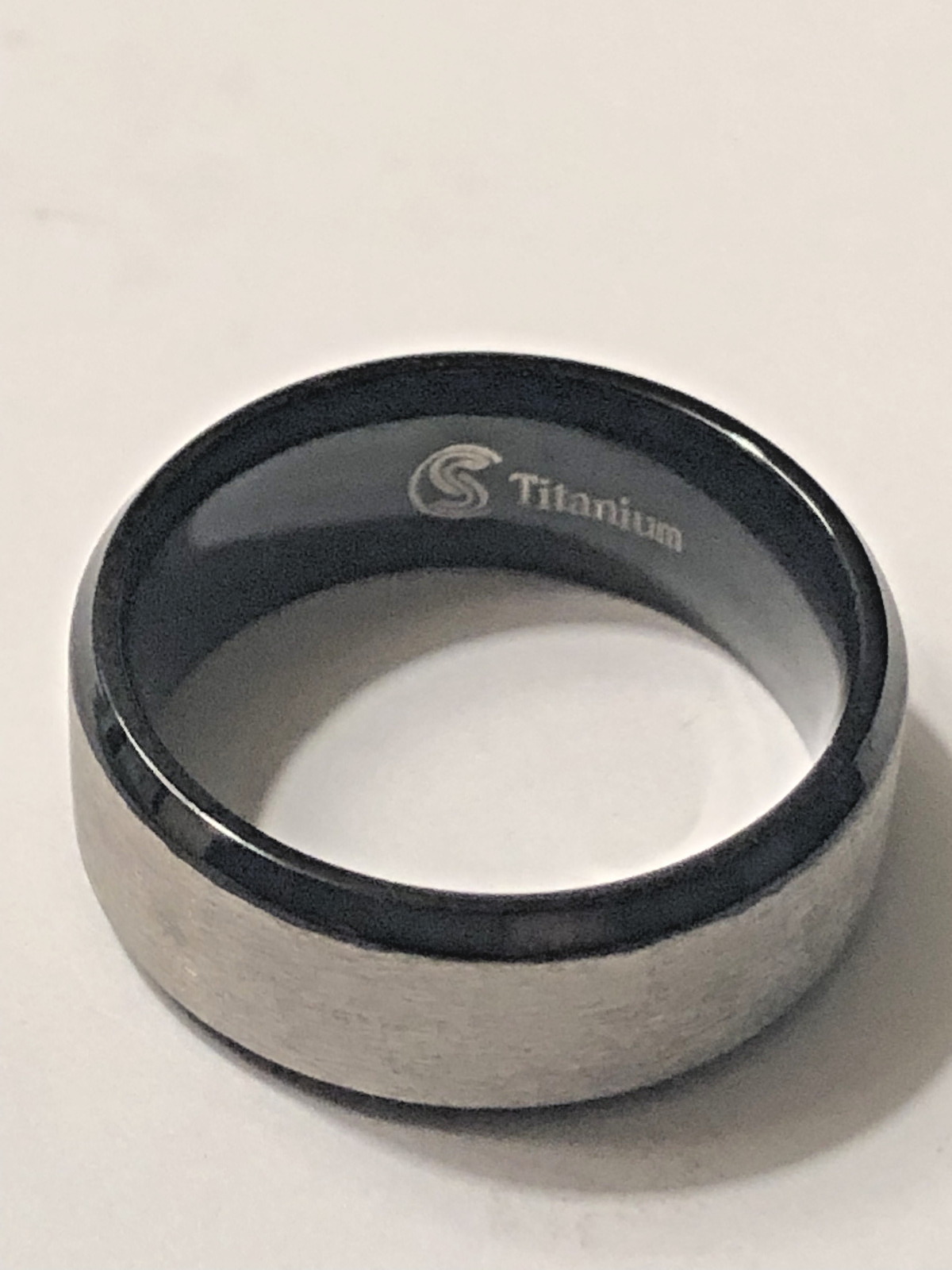 8mm Black Titanium Wedding Band Ring, Brushed Center Beveled Edges Comfort Fit-image