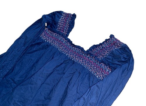 Cake For Dinner CFD Smocked Crop Top Sz XS Navy Blue Bell Sleeve Babydoll Shirt - Picture 3 of 6