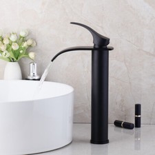 12"Bathroom Deck Mount Black Single Handle Tap Basin Sink Waterfall Mixer Faucet