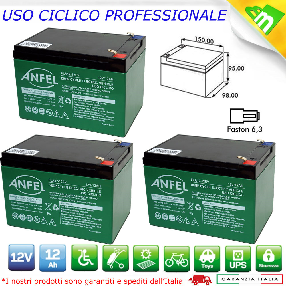 Offerta Kit 3x Batterie 12V 12Ah 6DZM12 per Bici Elettrica 36V