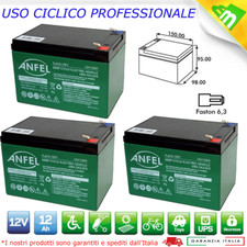 3 Batterie 12V 12AH GEL AL PIOMBO CICLICA DEEP CYCLE RICARICABILE FASTON 6.35