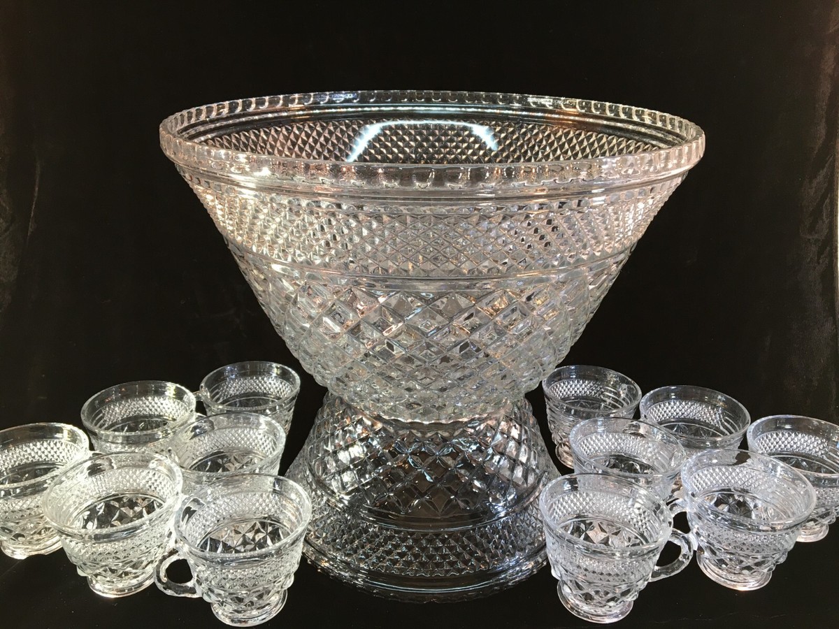 Anchor Hocking シュガーボウルx2 ウェックスフォード Anchor Hocking WEXFORD Punch Bowl w/Stand & 12 Cups | eBay