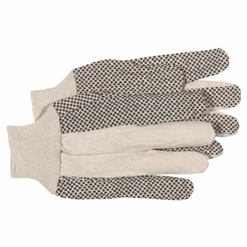 2 Dozen (24 Pairs) Large Brown Jersey Gloves With Black PVC Dots - 8oz