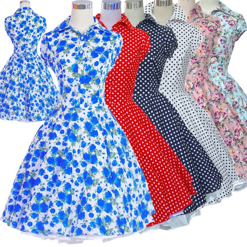 Vestido Vintage Estilo Hepburn Años 50 Años 60 Años 70 Retro Swing Rockabilly Estampado Floral 6 Coles - Imagen 2 de 29
