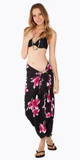 1 World Sarongs Plumeria Sarong in Pink / Black Beach Cover-Up Wrap Skirt