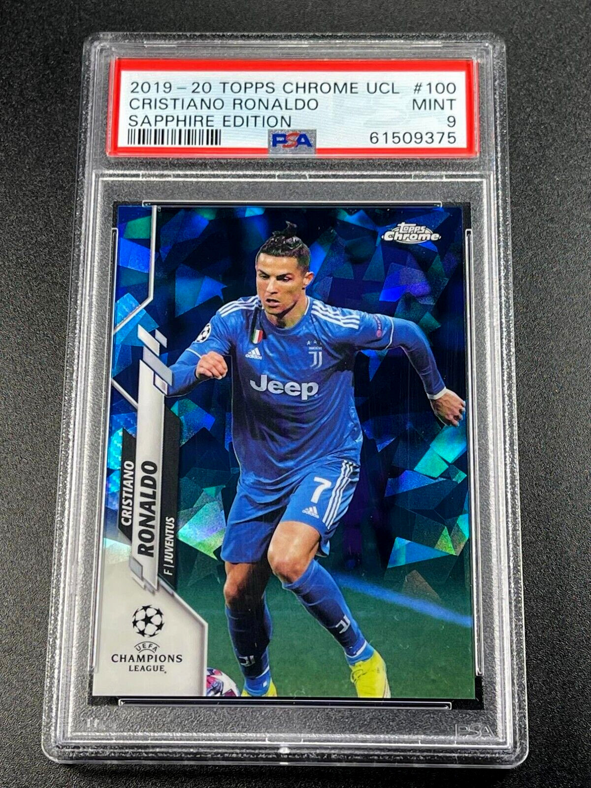 CRISTIANO RONALDO 2019 TOPPS CHROME UCL #100 SAPPHIRE EDITION PSA 9 JUVENTUS CR7