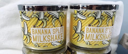 Lot 2 Bath & Body Works Banana Split Milk Shake 14.5 OZ 3 Wick Large Candle - 第 1/1 張圖片
