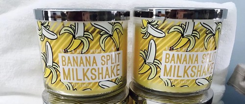 Lot 2 Bath & Body Works Banana Split Milk Shake 14.5 OZ 3 Wick Large Candle - Picture 1 of 1