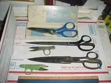 Vtg Henkels, C&S 12" Seamstress Scissors,Pinking Shears,Clauss Flipper Gold Seal
