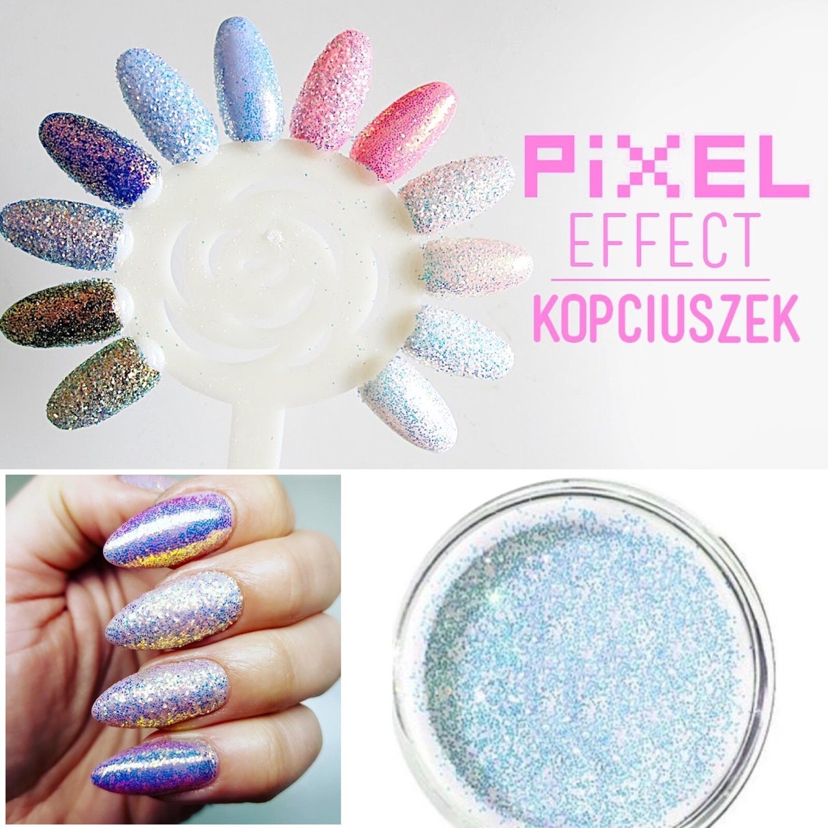 colorful_nails୨୧⋆* CINDERELLA PIXEL EFFECT NAIL ART GLITTER IRIDESCENT SEQUINS