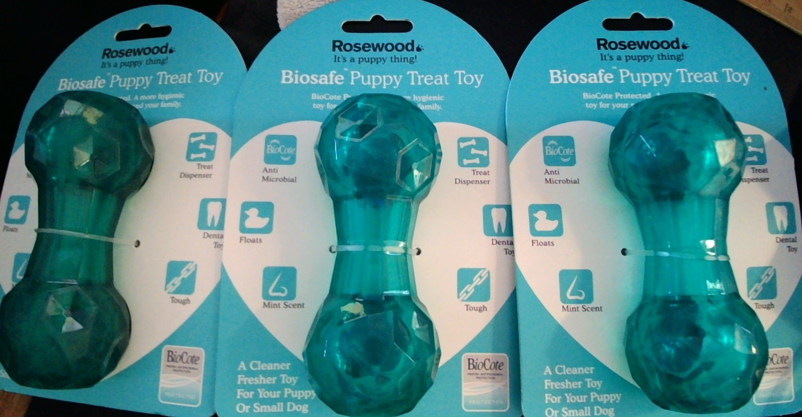 Rosewood BioSafe Puppy Treat Toy x3 bundle. Anti Microbial. Treat dispenser. New