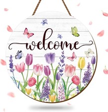 Spring Summer Flower Welcome Door Sign Tulip Wooden Hanging Sign Floral
