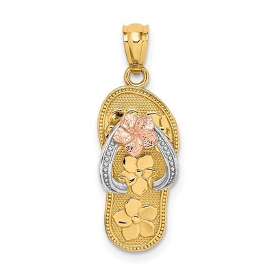 14K Tri-Color Gold Plumeria Sandal Pendant 1.29g Gift for Mother