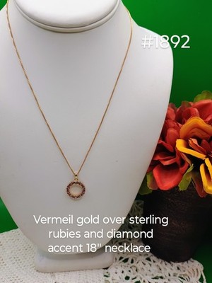 Vintage Vermeil Gold über Sterlingsilber Rubine und Diamant Akzente 18''...
