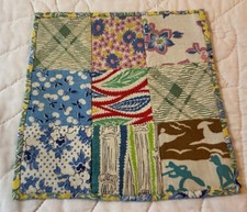Vintage Patchwork Quilt Table Topper, Nine Patch, Floral Calico Prints, Multi