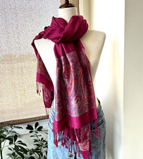 Pashmina Shawl Wrap Scarf Pink Paisley Fringe 100 Cashmere 74"