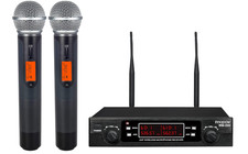 Sistema Doble Micr fono Inal mbrico UHF 200 Canales 240Ft Karaoke Profesional