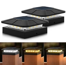 2Pack Solar Post Deck Cap Lights Outdoor Fence Dock 4x4 Inch LED Lamp PVC Vinyl