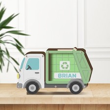 Personalized Garbage Truck Piggy Bank - Custom Wooden Kids Money Box Coin Bank
