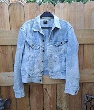 Vtg 70s Lee Denim Jacket Sanforized L 153438 Distressed Worn Light Blue READ