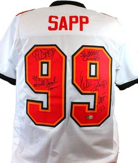 Warren Sapp Autographed White Pro Style Jersey w/4 Insc Beckett W Hologram Blk