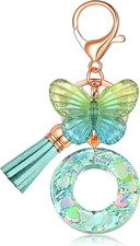 Initial letter Keychains for Women Tassel Butterfly Pink Purple Cute Car Keychai