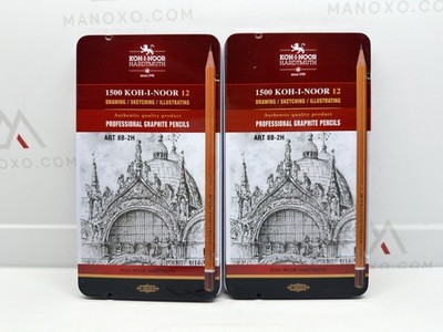 Pask of 2 Koh-I-Noor Toison d'Or Graphite Pencil Artist Set, 8B-2H Degrees, 12 P