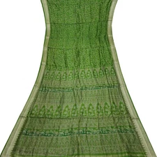 Namaste Vintage Green Sarees 100% Pure Silk Printed Indian Sari 5YD Craft Fabric
