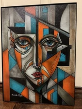 Ricardo Maya Original Geometric Cubist Portrait Painting – Signed 16x24 Modern