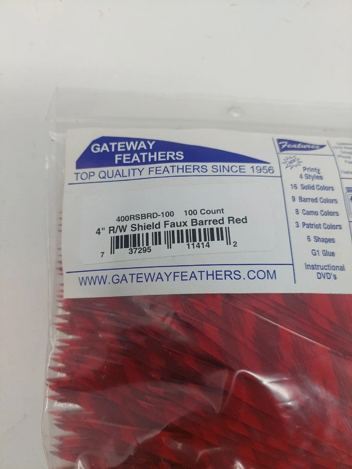 100 Pack Gateway Feathers 4" Right Wing: Shield Faux Barred Red 400RSBRD-100 - Image 3 of 4