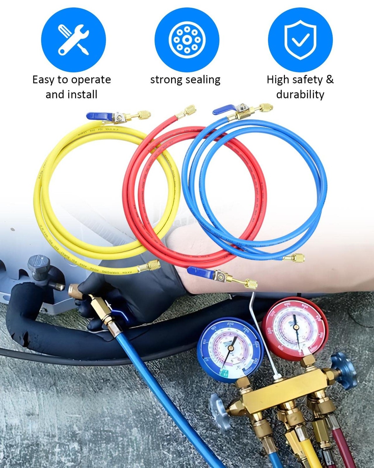 3Pack 29986 Plus II 1/4" Hose with Compact Ball Valve 72" Fit for R-410A Refr...