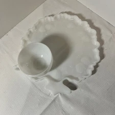 vintage Hazel-Atlas "Tree of Life" milk glass snack set