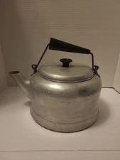 Vintage 50's Comet Aluminum Stovetop Kettle Black Wooden Handle  Made in USA