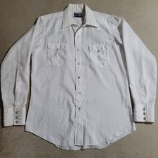 WRANGLER Shirt Men's 16 X 34 White Pearl Snap Long Tails Single Needle Tailoring