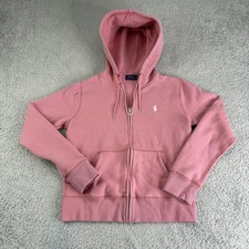 Polo Ralph Lauren Hoodie Womens Small Pink Full Zip Fleece Sweatshirt Logo Pony