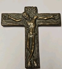 Vintage Mid-Century Modernist Brass & Bronze Wall Crucifix 10" — listing 5