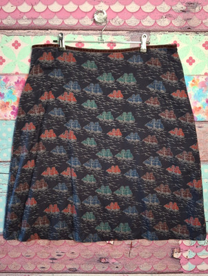 Blue SKIRT Ladies Knee Length lined SEASALT women's size 16 L  preppy COTTON