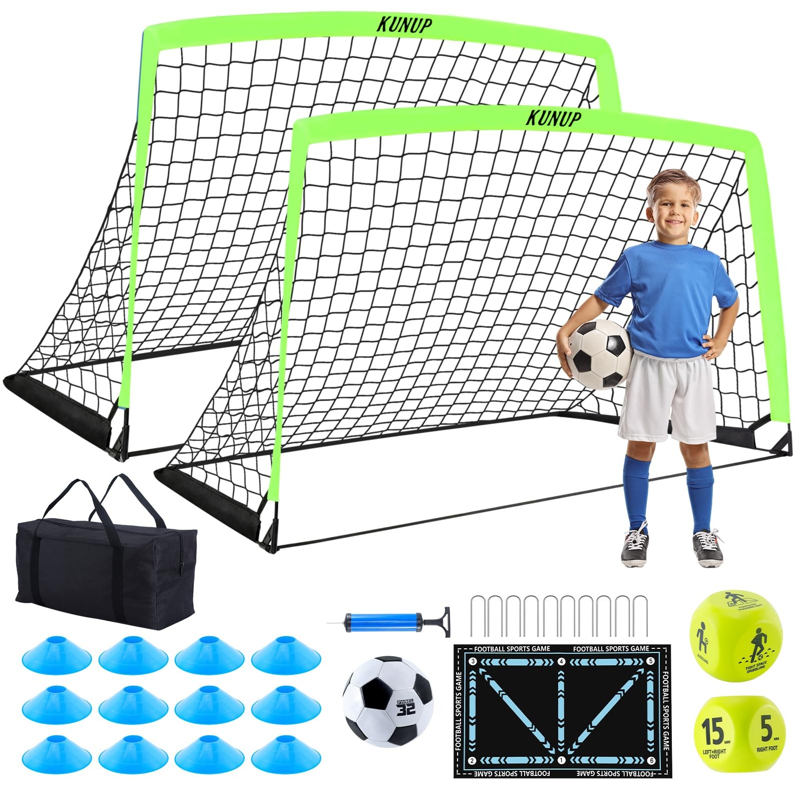 2 Set Kids Soccer Goals for Backyard with Training Equipment, 5×3 Portable Fo...