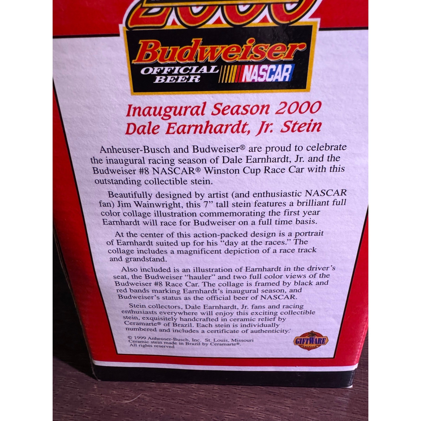 Dale Earnhardt Jr 2000 Inaugural Season Budweiser NASCAR Beer Stein Collectible