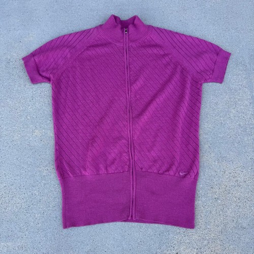 Nike Golf Women Large Pink Short Sleeve Full Zip Mock Neck Knit Sweater Top - Picture 1 of 7