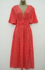 SHEIN RED WHITE FLORAL MIDI TEA DRESS SIZE 1XL 18 SLIT LEG