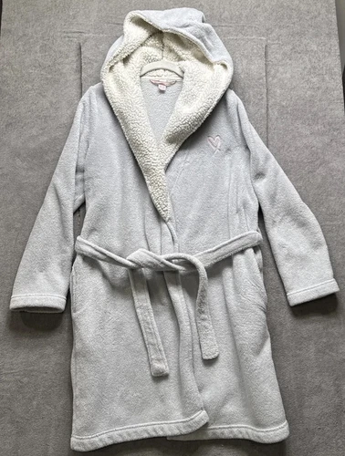 UNDERCOVER victorias secret accappatoio con cappuccio XS grigio cintura peluche casa cappotto vestaglia